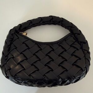 Woven Crescent Shoulder Bag in Black
